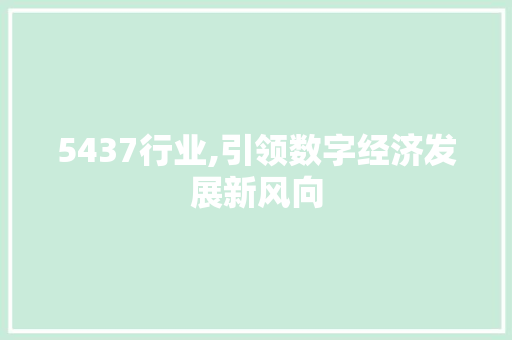 5437行业,引领数字经济发展新风向