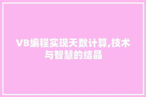 VB编程实现天数计算,技术与智慧的结晶