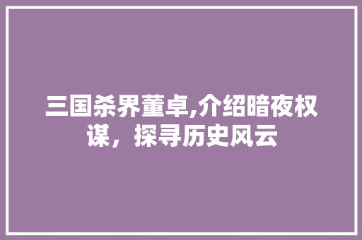 三国杀界董卓,介绍暗夜权谋，探寻历史风云 三国杀界董卓,介绍暗夜权谋，探寻历史风云 WordPress教程