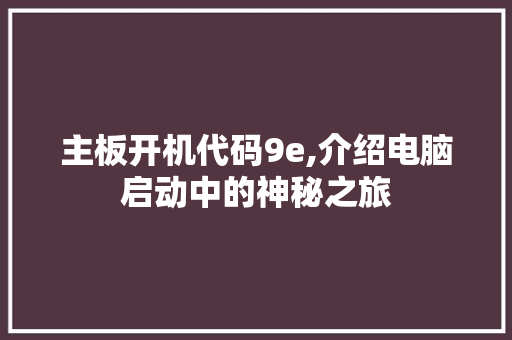 主板开机代码9e,介绍电脑启动中的神秘之旅 主板开机代码9e,介绍电脑启动中的神秘之旅 WordPress教程