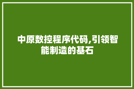 中原数控程序代码,引领智能制造的基石 中原数控程序代码,引领智能制造的基石 WordPress教程