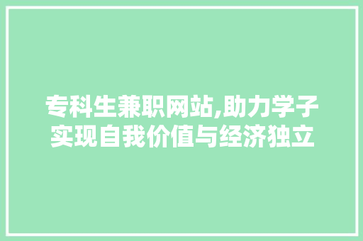 专科生兼职网站,助力学子实现自我价值与经济独立