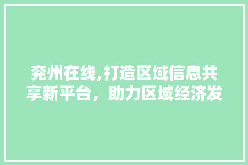 兖州在线,打造区域信息共享新平台，助力区域经济发展