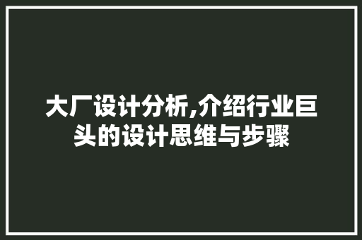 大厂设计分析,介绍行业巨头的设计思维与步骤