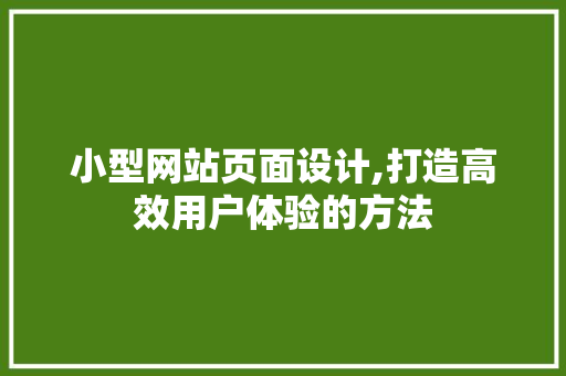 小型网站页面设计,打造高效用户体验的方法