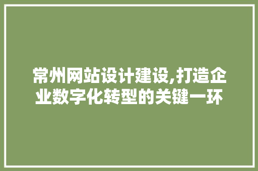 常州网站设计建设,打造企业数字化转型的关键一环