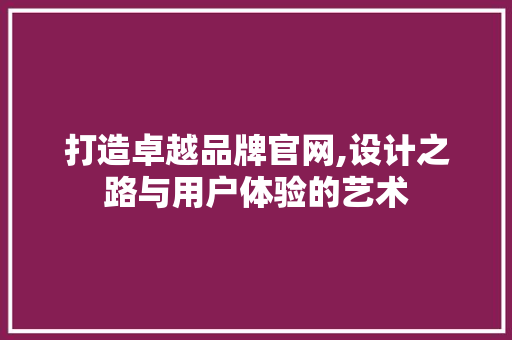 打造卓越品牌官网,设计之路与用户体验的艺术