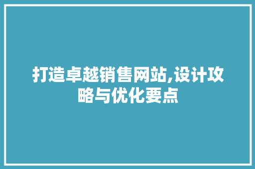 打造卓越销售网站,设计攻略与优化要点