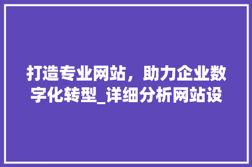 打造专业网站，助力企业数字化转型_详细分析网站设计专业公司