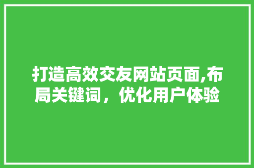打造高效交友网站页面,布局关键词，优化用户体验 打造高效交友网站页面,布局关键词，优化用户体验 SEO教程