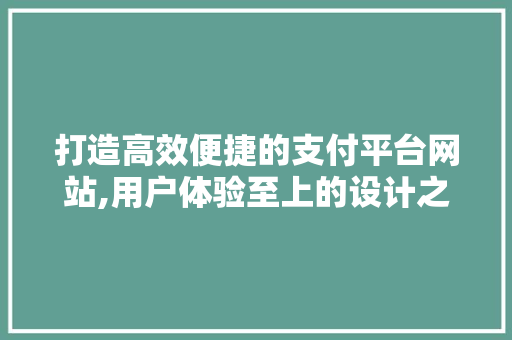 打造高效便捷的支付平台网站,用户体验至上的设计之路