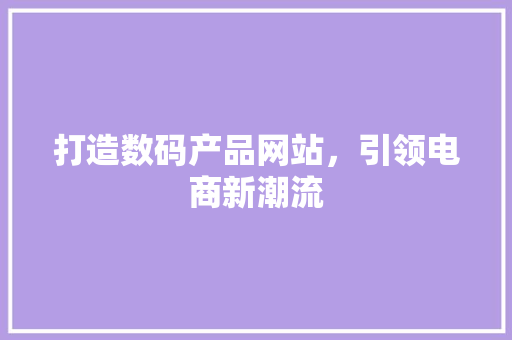 打造数码产品网站，引领电商新潮流