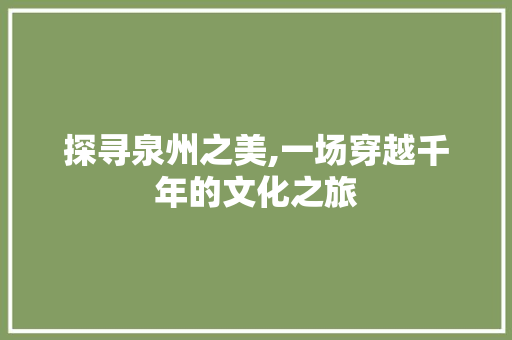 探寻泉州之美,一场穿越千年的文化之旅