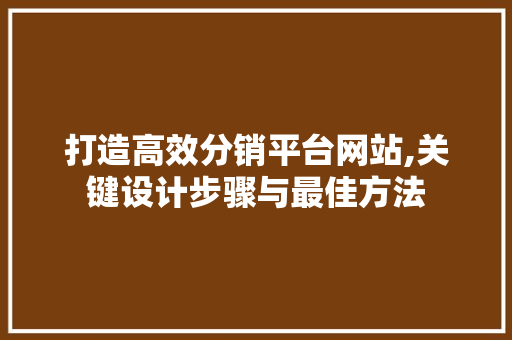 打造高效分销平台网站,关键设计步骤与最佳方法