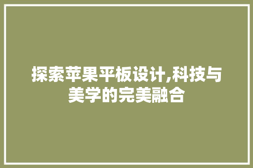 探索苹果平板设计,科技与美学的完美融合