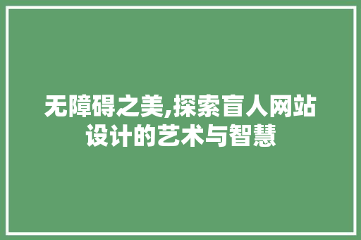 无障碍之美,探索盲人网站设计的艺术与智慧
