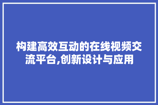 构建高效互动的在线视频交流平台,创新设计与应用