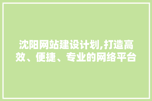 沈阳网站建设计划,打造高效、便捷、专业的网络平台