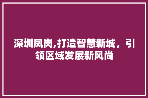 深圳凤岗,打造智慧新城，引领区域发展新风尚