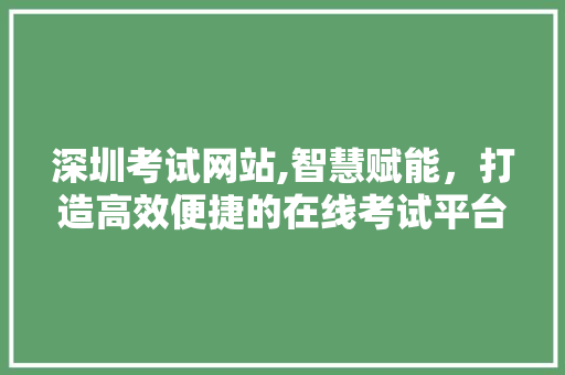 深圳考试网站,智慧赋能，打造高效便捷的在线考试平台 深圳考试网站,智慧赋能，打造高效便捷的在线考试平台 建站教程